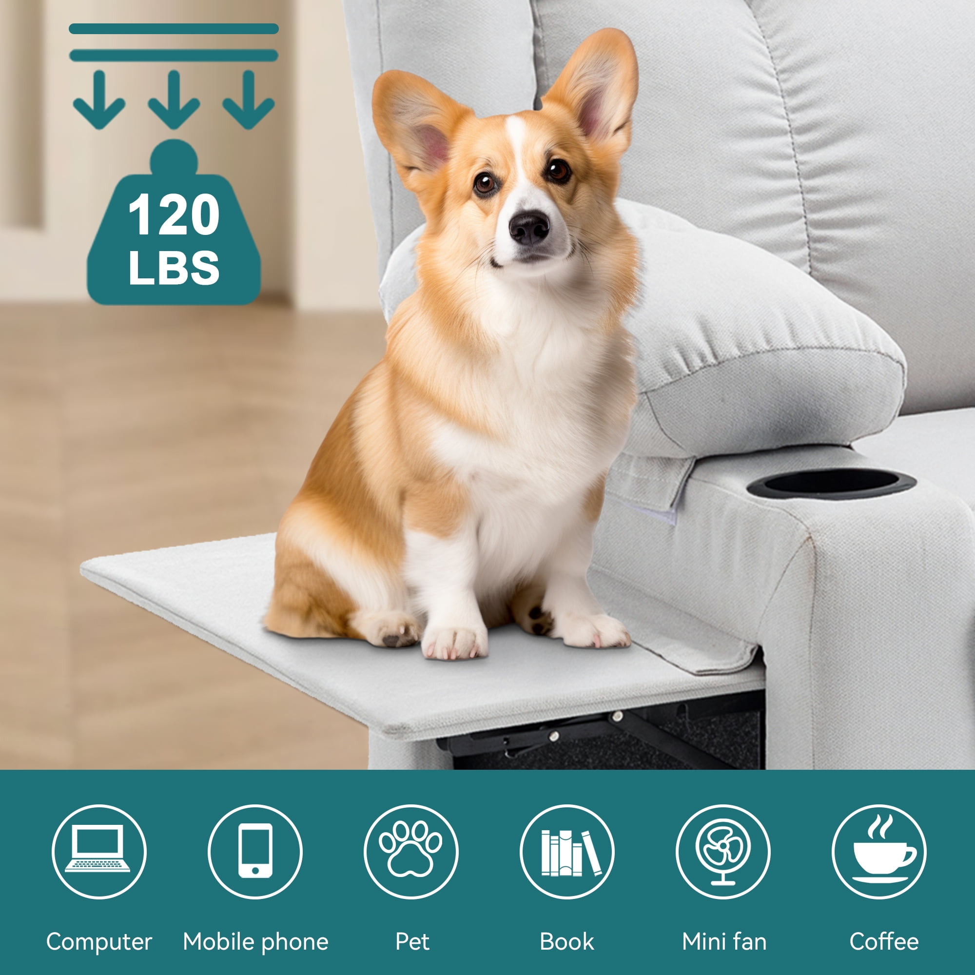 Andeworld 22" Recliner Chairs with Heat and Massage,Oversized Recliner Sofa chairs with Cup Holder, Side Pocket and Tray Taable for Living Rooms, Bedrooms, and Nurseries(Beige)