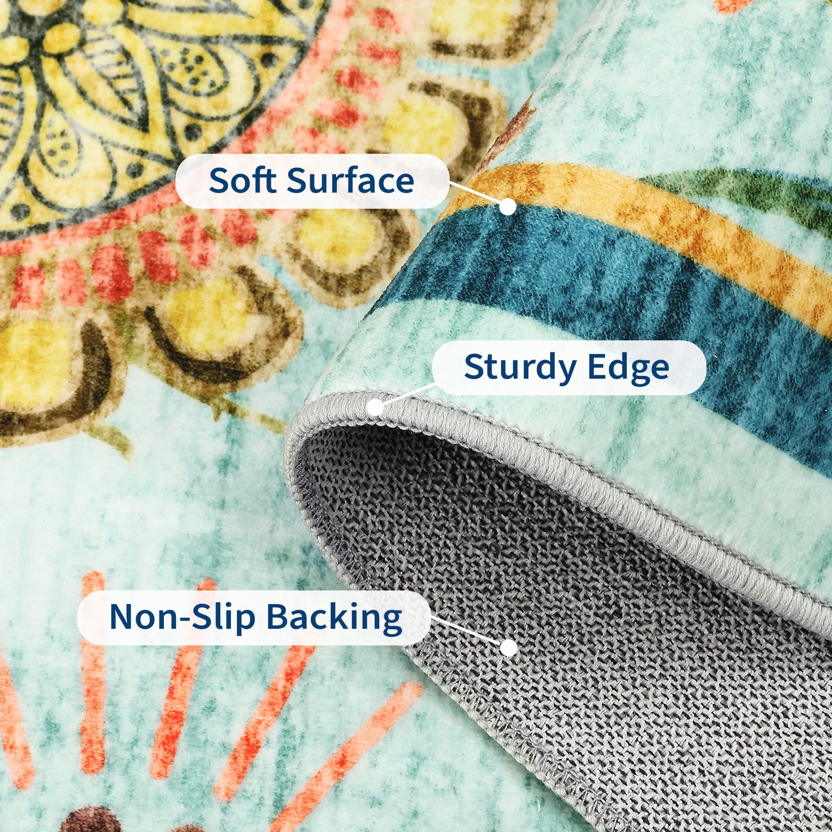 HOMERRY Floral Print Non Slip Area Rug 9' x 12' for Living Room Washable Indoor Carpet, Blue