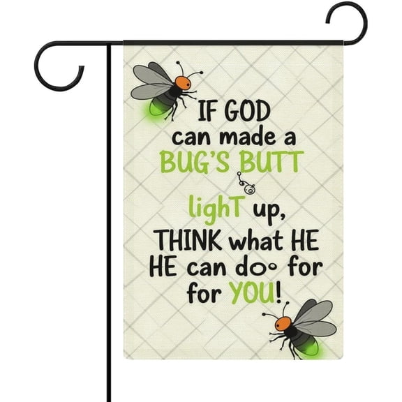 Garden Flag 12"x18" Fun Bugs Butt Lights Up Design for Yard Patio Night Outdoor Whimsical Decor