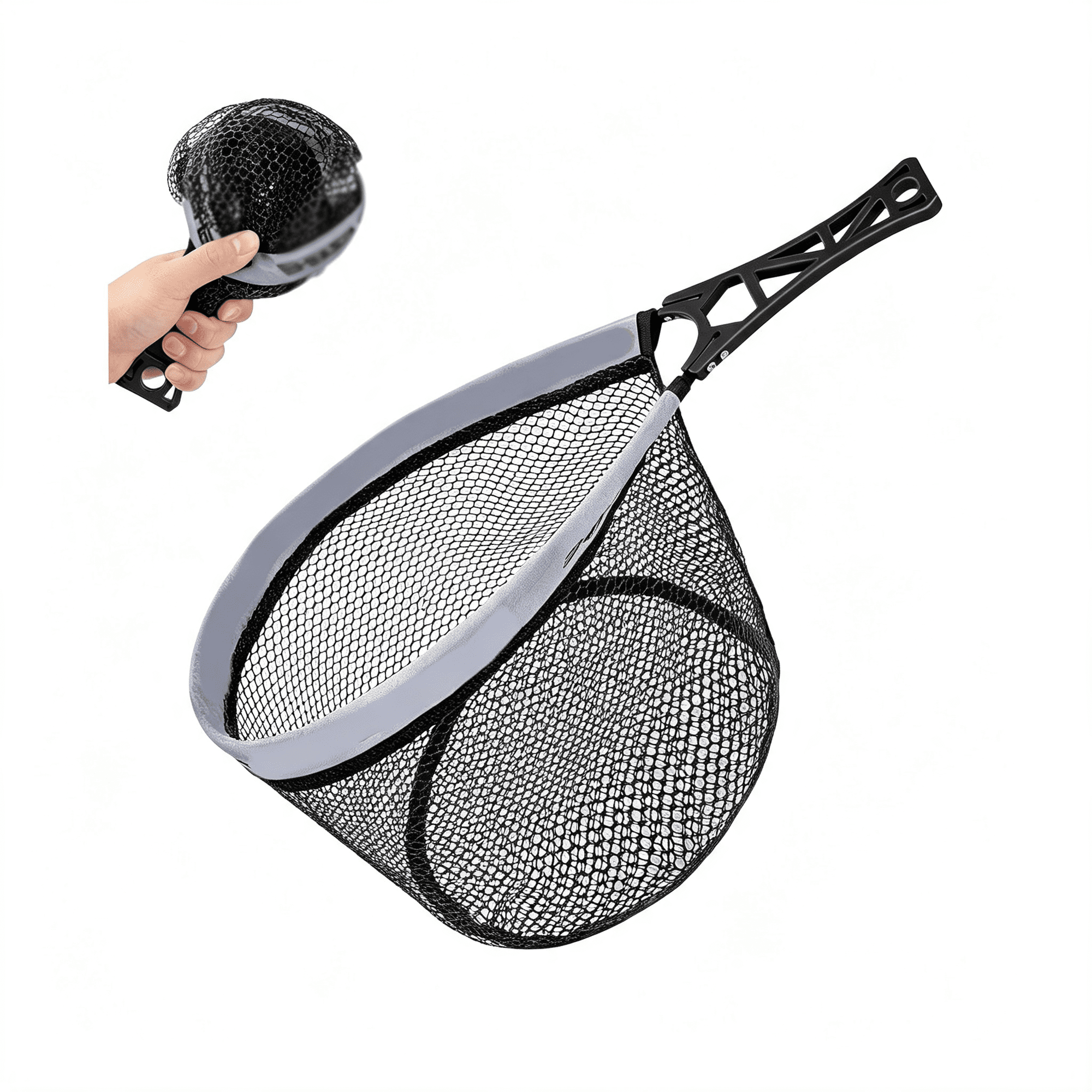 BESTSKY Fly Fishing Landing Net Foldable Landing Trout Net with Abs Handle Rubber Coated Mesh Trout Net with Tackle Bag for Trout Bass Catch and Release Portable Fly Fishing Gear M/L
