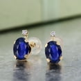 thumbnail image 2 of Gem Stone King 1.15 Ct Oval Blue Sapphire G/H Lab Grown Diamond 14K Yellow Gold Earrings, 2 of 3