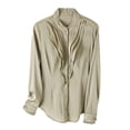 thumbnail image 2 of Camisas y blusas de seda auténtica con volantes para mujer, blusas de manga larga, blusas elegantes para oficina, primavera y otoño de 2022, 2 of 5