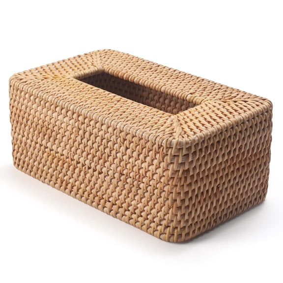 Rattan Tissue Box Cover Natural Woven Facial Napkin Holder Rectangular (White, 10 x 6.1 x 4.1 Inch)
