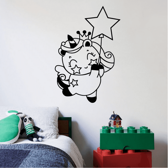 Cute Chubby Unicorn Star Stars Magical Unicorns Wall Sticker Art Decal for Girls Boys Kids Room Bedroom Nursery Kindergarten House Fun Home Decor Stickers Wall Art Vinyl Decoration Size (30x22 inch)