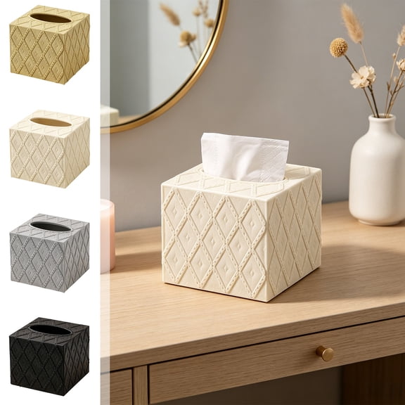 Dongrere Embossed Square Tissue Box Cover, Decorative Napkin Dispenser for Bedroom Bathroom Coffee Table Use, Beige
