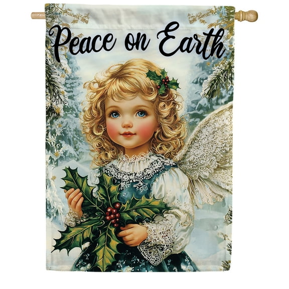 America Forever Peace on Earth Angel House Flag, 28 x 40 inches Double Sided, Vintage Christmas Angel Holiday Flag, Festive Winter Decor Outdoor Seasonal Flags for Yard, Lawn