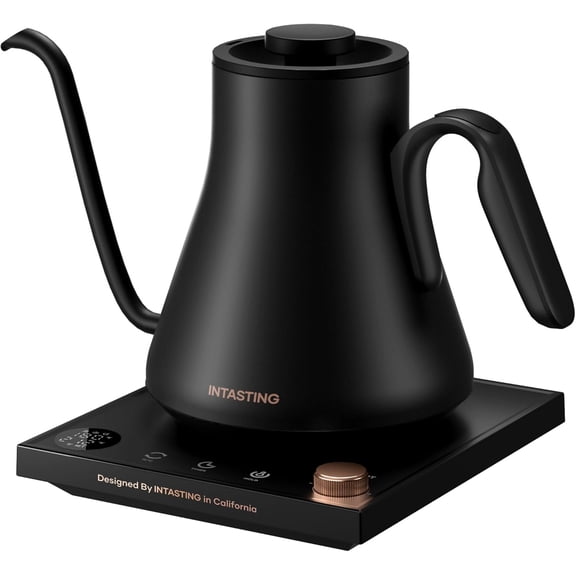 Electric Kettle, Gooseneck ±1℉ Precise Temperature Control, Stainless Steel Interior, Quick Heating for Pour Over Coffee, Tea & Boiling Water, 0.9L (Black)