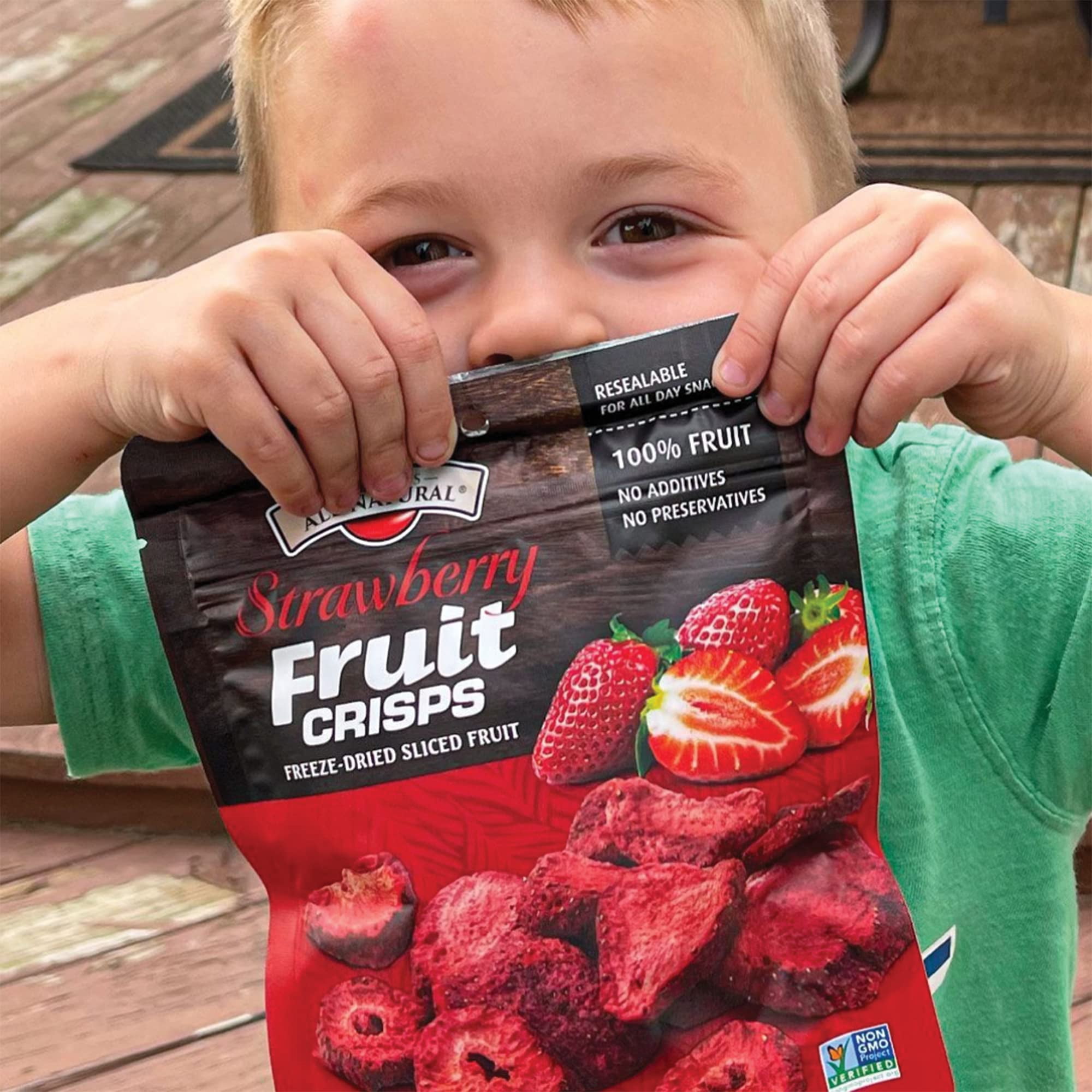 Brothers All Natural Freeze Dried Fruit Crisps, Strawberry, 1 Oz (Pack of 8), Made with 100% Fruit, Gluten Free, Soy Free, Vegan, Healthy Snack, Resealable Pouch