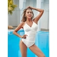 thumbnail image 2 of LIORA Women’s Halter V Neck Macrame Back Ruched Tummy Control One Piece Swimsuits US Medium, White, 2 of 8