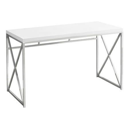 Monarch Specialties Computer Desk Home Office Laptop Work Glossy White Laminate Chrome Metal