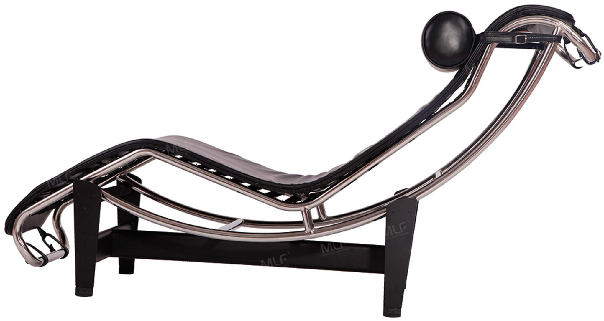 Le Corbusier LC4 Style Black Leather and Chrome Plated Chaise
