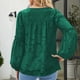 thumbnail image 3 of Blusa con cuello en V y manga larga con estampado de textura, color puro, tops casuales de moda para mujer, 3 of 5
