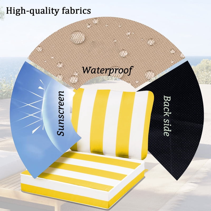 14 Pieces Outdoor sectional cushions replacement set, 4in thick patio furniture cushions, Waterproof Outdoor Couch Cushion,deep seat patio cushions For 6 Seat（Bright yellow white）