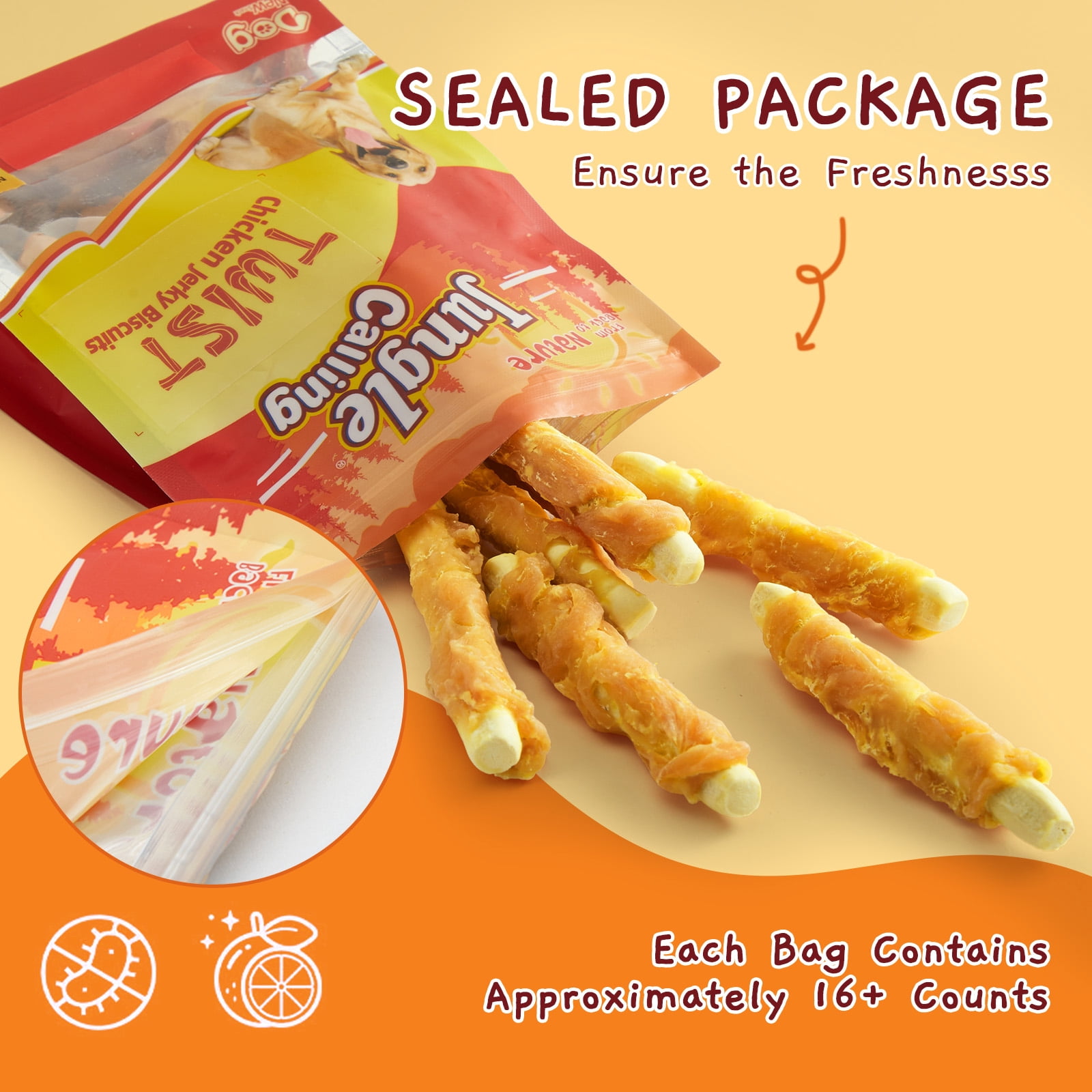 (3 pack) Jungle Calling Chicken Wrapped Biscuits Rawhide-Free Dog Treats, 14-oz bag
