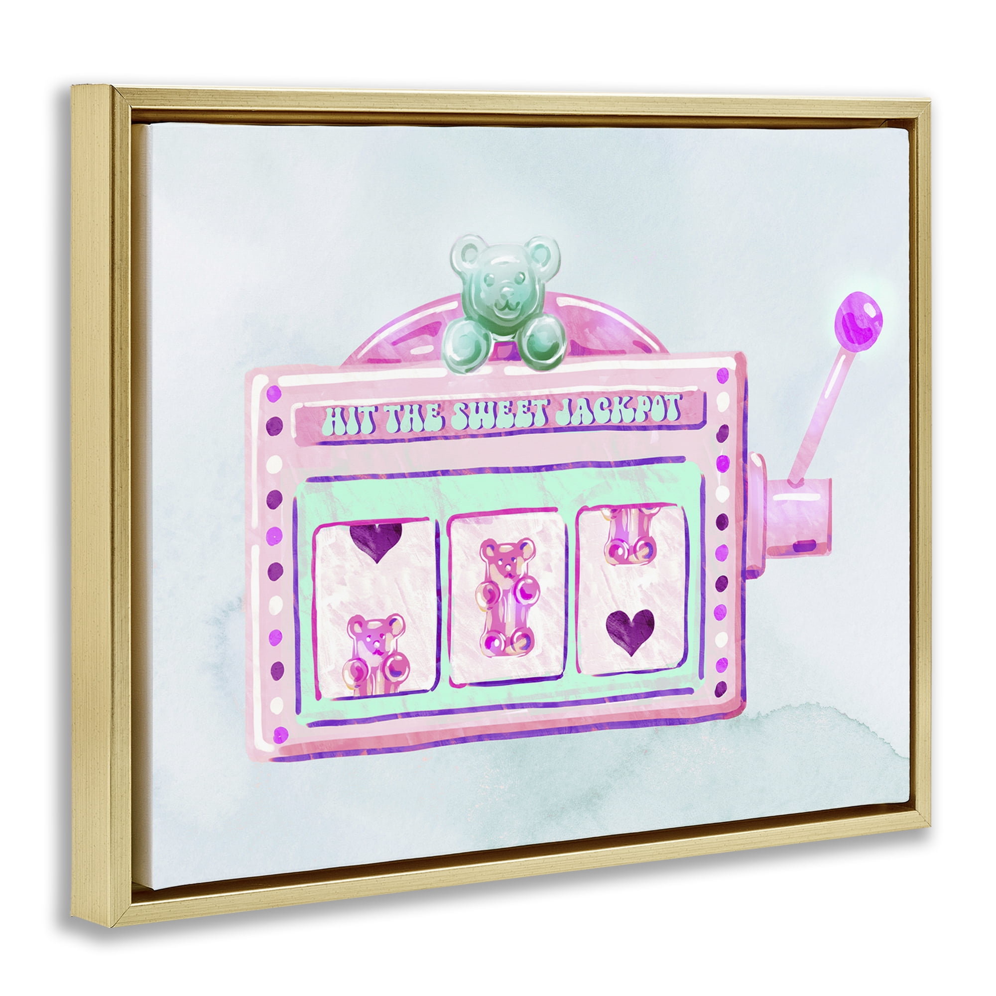 Stupell Industries Pink Pastel Slots Novelty & Humor Painting Gold Floater Framed Canvas Art Print Wall Art, 31 x 25