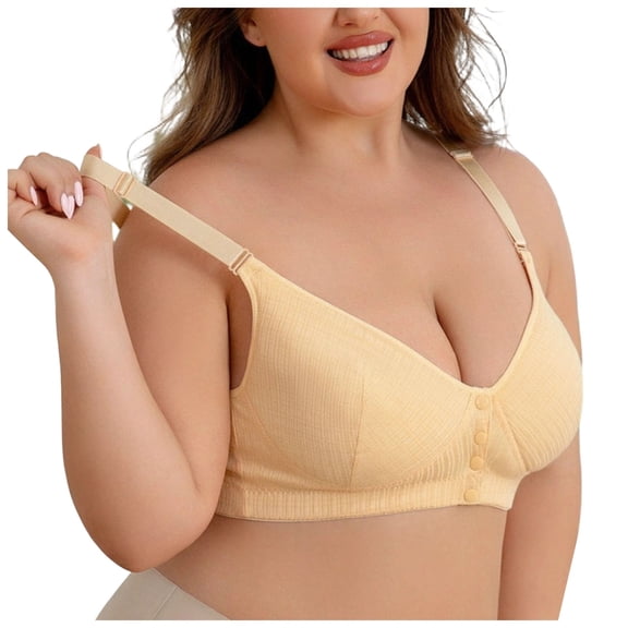 GEWSEY Front Closure Bras for Women No Underwire Padded Wireless Comfort Full Coverage Bra Seamless Plus Size Bras (Beige, 6XL)