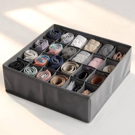 24 Drawer Organizer Divider Underwear Organizer, Sock Holders Organizers for Storing Socks, Handkerchiefs, Ties, Belts (Grey)