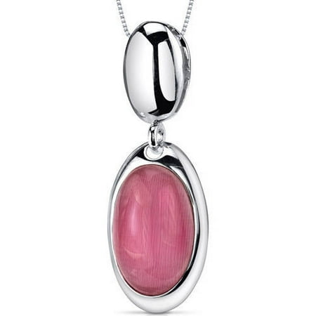 Oravo 2.00 Carat T.G.W. Oval Fuchsia Pink Glass Rhodium over Sterling Silver Pendant, 18