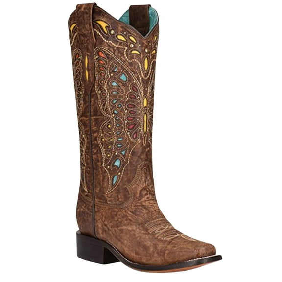 Corral Women's Butterfly Studded Inlay Western Boot Square Toe - A4207 8 M US