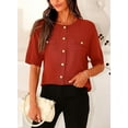 thumbnail image 3 of PRETTYGARDEN Women's Summer Button Down Shirts Casual Short Sleeve Crew Neck Ribbed Knit Blouse Top Cardigans, 3 of 8