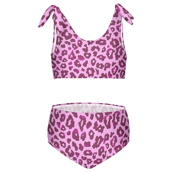 joogoo Girls 2 Piece Leopard Pink Print Swimsuit Set Kids with Adjustable Straps Bathing Suit Summer Beach Pool Swimwear for 7-8T