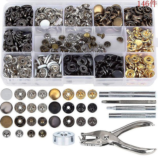 120 piezas Kit de cierres a presión Botones de metal Broches de presión