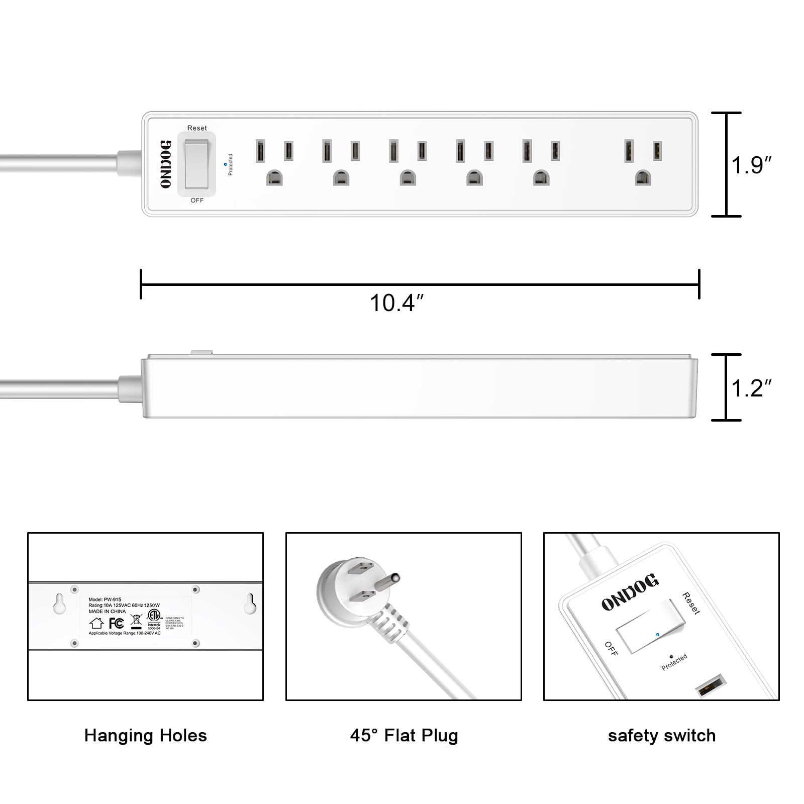 ONDOG Power Strip Surge Protector, 1680 Joules, ETL Listed, White – picture 6