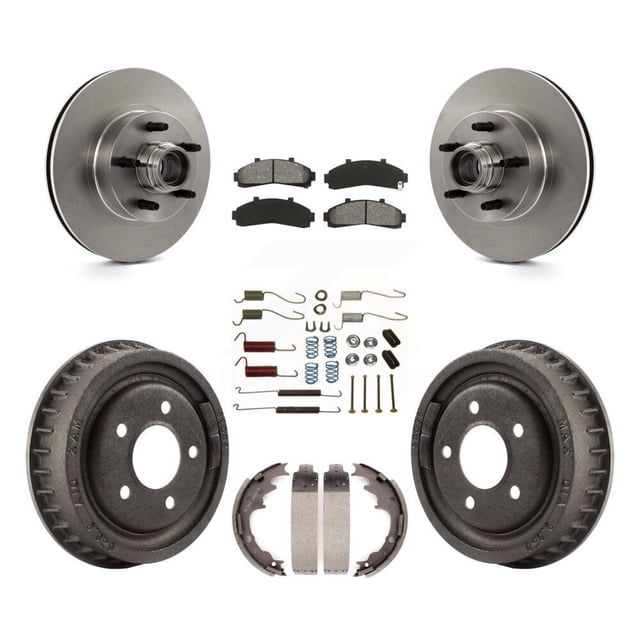 Transit Auto Front Rear Disc Brake Rotors Hub Assembly Semi-Metallic Pads and Drum Kit (7Pc) for Car Ford Ranger with 9" Diameter K8S-102202