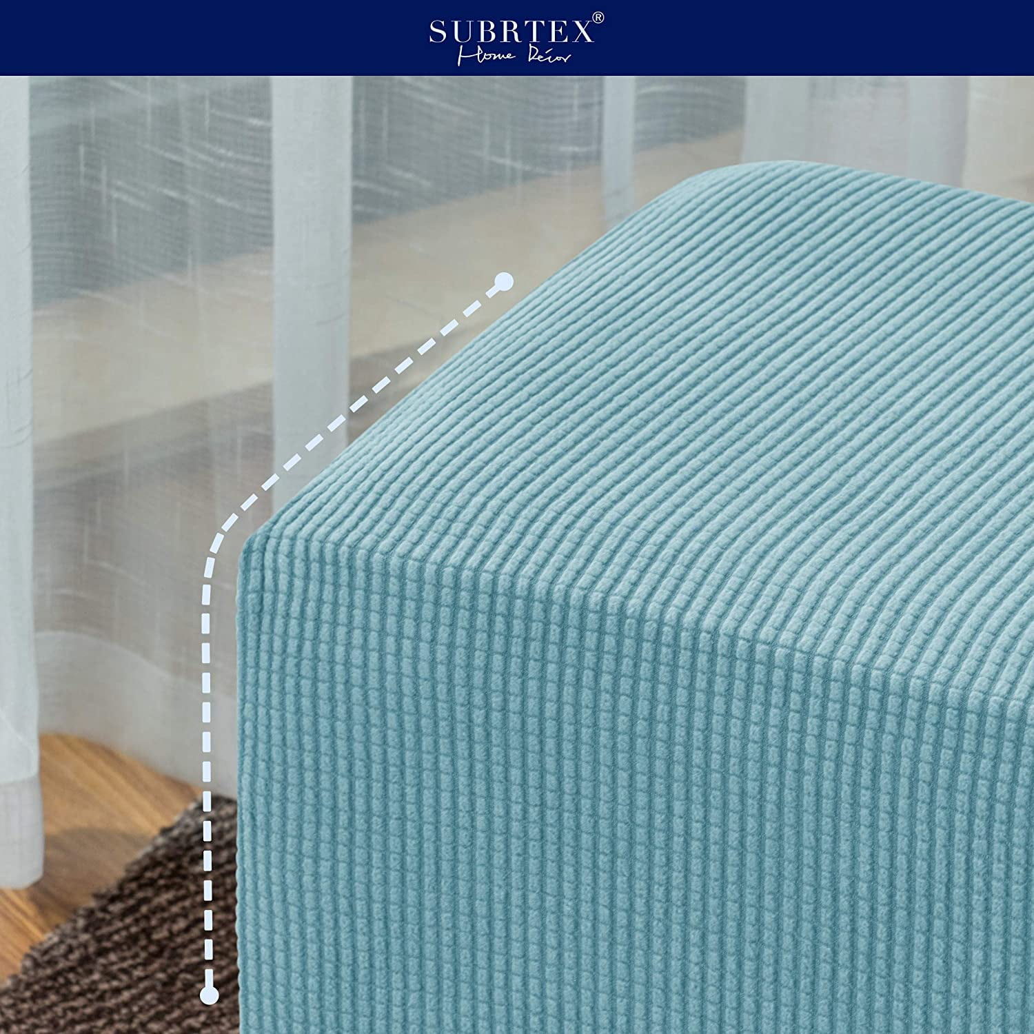 Subrtex Stretch Textured Grid Oversized Ottoman Slipcover, Steel Blue