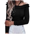 thumbnail image 1 of Tops de otoño para mujer de manga larga con cuello halter y hombros descubiertos clásicos para mujer Pompotops  FGAJ20240, 1 of 9