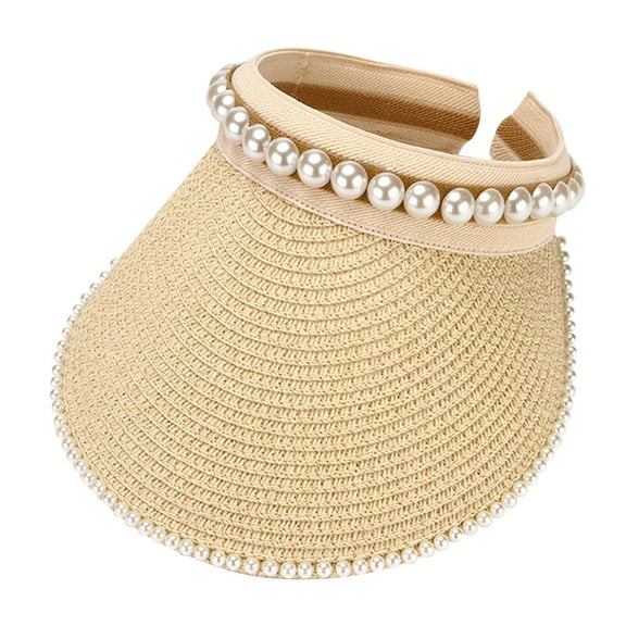 Charmgo Bucket Hat Clearance, Straw Visor Hats for Women Foldable Wide Brim Roll Up Beach Ponytail Hats Sun Protection Beach Hats for Women, Straw Hats for Women, Sun Hats for Women Beige