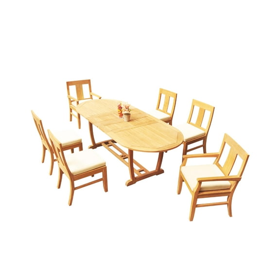 Grade-A Teak Dining Set: 6 Seater 7 Pc: 94" Mas Oval Trestle Leg Table And 6 Osborne Chairs (2 Arm & 4 Armless Chairs) Patio WholesaleTeak #51OS1307