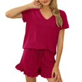 thumbnail image 1 of Womens Ruffle Short Lounge Set Short Sleeve Tops and Shorts 2 Piece Pajamas Set Sleepwear for Women, 1 of 3