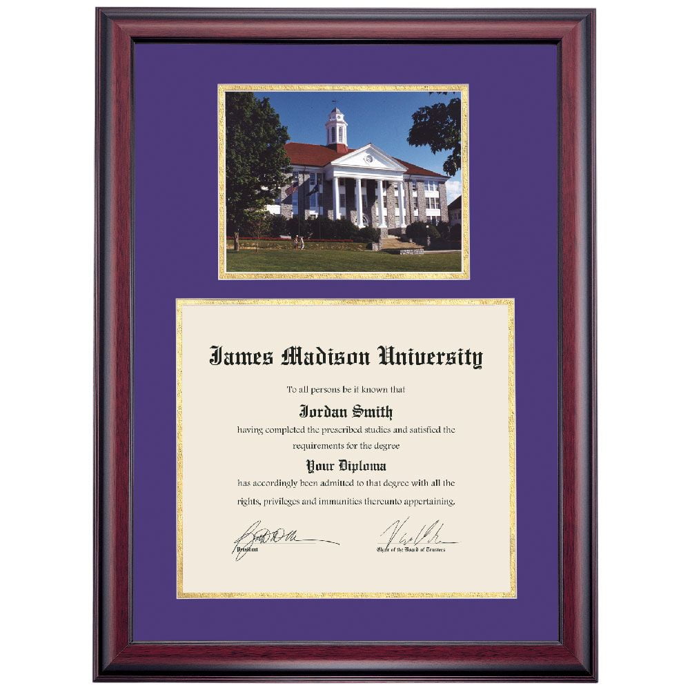 OCM Diploma Frame for James Madison University JMU, Purple/Gold Mat