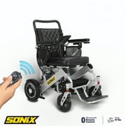 Sonix DX15 Electric Wheelchair  Strong & Lightweight, Only 47lbs, Foldable, Airplane Ready, Leather Cushion, Deluxe Comfort, Long Range, Zero Turn Maneuverability, Electromagnetic Brake_Silver