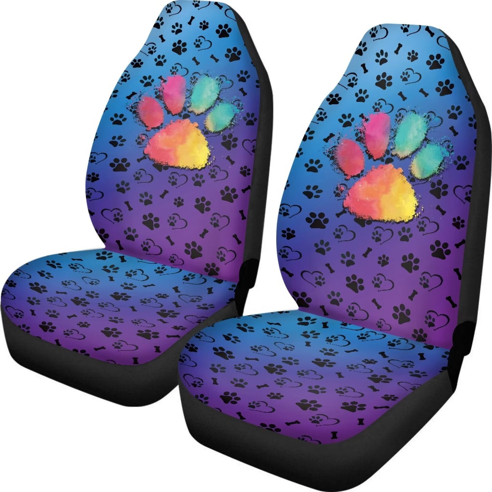Uourmeti Rainbow Dog Paw Pattern 2 Pack Car Seat Covers for Front Seats Cute Car Accessories for Women Girl Vehicle Decor Universal Bucket Seat Protector Cushion Cover
