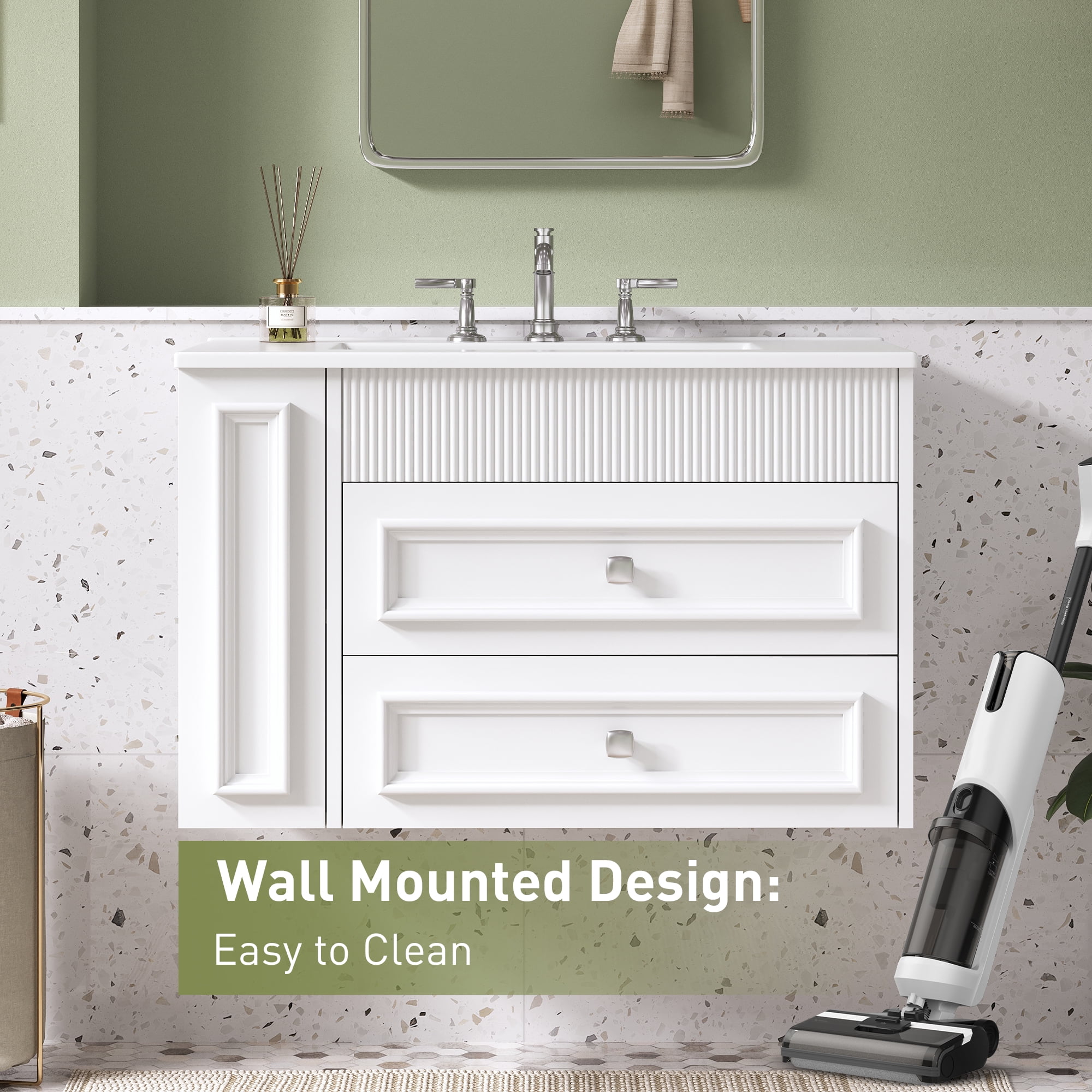 Harper & Bright Designs 30" Wall Bathroom Cabinet with Sink, Freestanding Storage Cabinet with 2 Drawers, Single Sink Bathroom Vanity, White