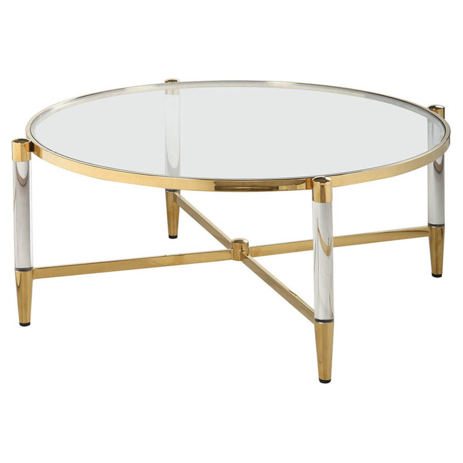 Denali Round Tempered Glass Cocktail Table Clear/Brass