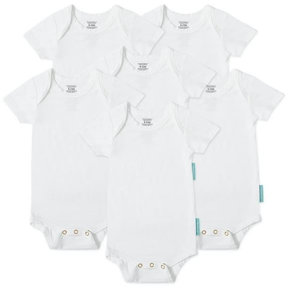 Supersoft Short Sleeve Baby Bodysuits, Premium Bamboo Rayon Bodysuits Unisex Boy Girl White Bodysuit 6-pack