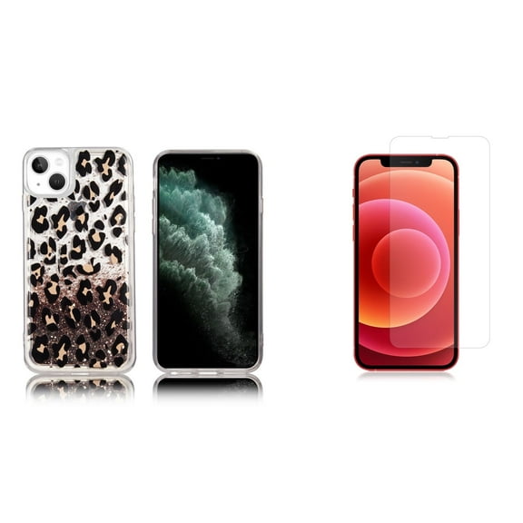Liquid Glitter Case for iPhone 14 and Glass Screen Protector - Leopard