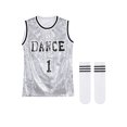 thumbnail image 3 of TSSOE Kids Girls Sequin Jazz Hip Hop Street Dance Outfits Sleeveless Cheerleading T-Shirt Dress with Socks Set Silver 15-16, 3 of 5