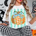 thumbnail image 2 of Coquette Pumpkin Bow Fall T-Shirt, Cute Pumpkin Graphic Tee, Comfort Colors Autumn Shirt, Retro Thanksgiving Halloween Apparel Gift for Her - White, 3XL, 2 of 5