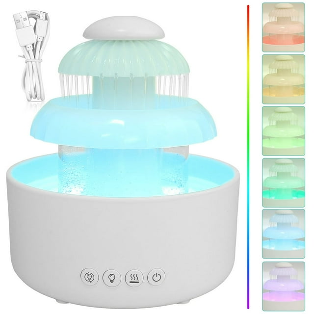 Rain Cloud Humidifier Raining Cloud Diffuser with Calming Raindrop Sound and 7 Color Light Auto-off Aroma Diffuser for Home