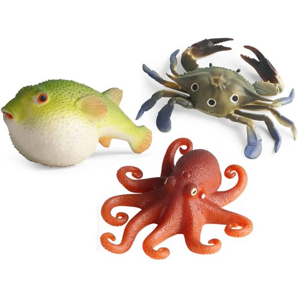 3PCS Rubber Ocean Sea Animal, TPR Super Stretchy Sea Creature Bath Toy