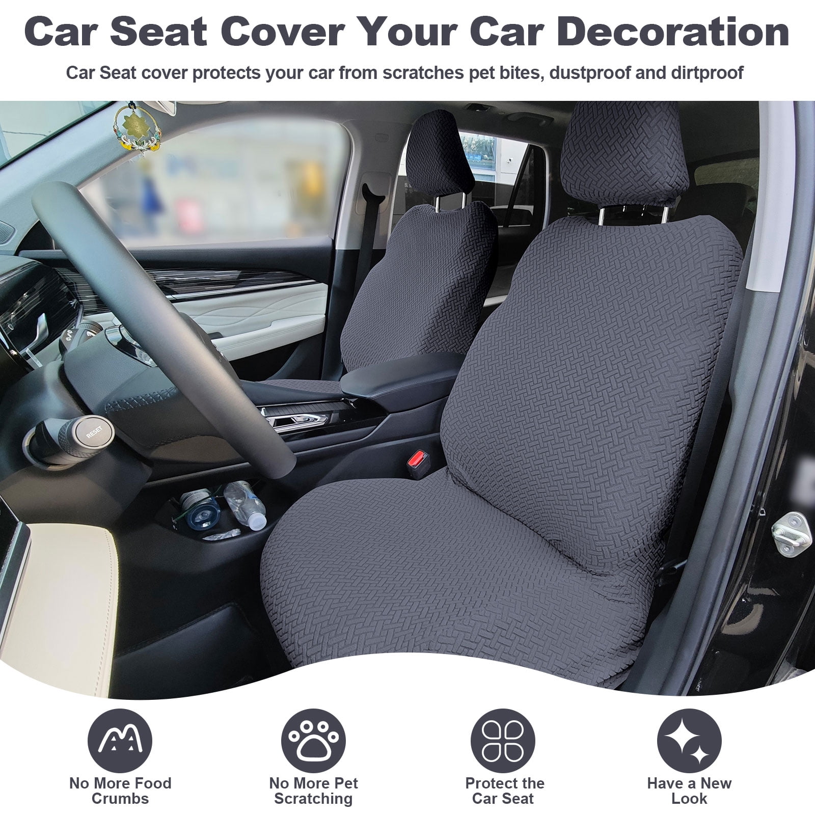 Eurhowing Universal Car Seat Covers, Non-Slip Front Car Seat Covers Set of 2, Breathable Jacquard Auto Seat Protectors for Cars SUV Sedan Truck, Dark Gray