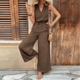 thumbnail image 7 of Linen Tank Jumpsuits for Women Dressy Casual Sleeveless Wide Leg Rompers Work V Neck One Piece Jumpsuit Coffee, L, 7 of 7