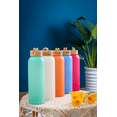 Mainstays Bamboo Lid 25 Oz Frosted Glass Bottle, Vanilla Dream