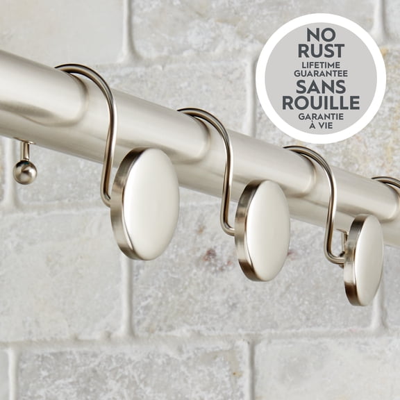 Better Homes & Gardens Decorative Button Shower Hooks, Rustproof, Set of 12, Satin Nickel