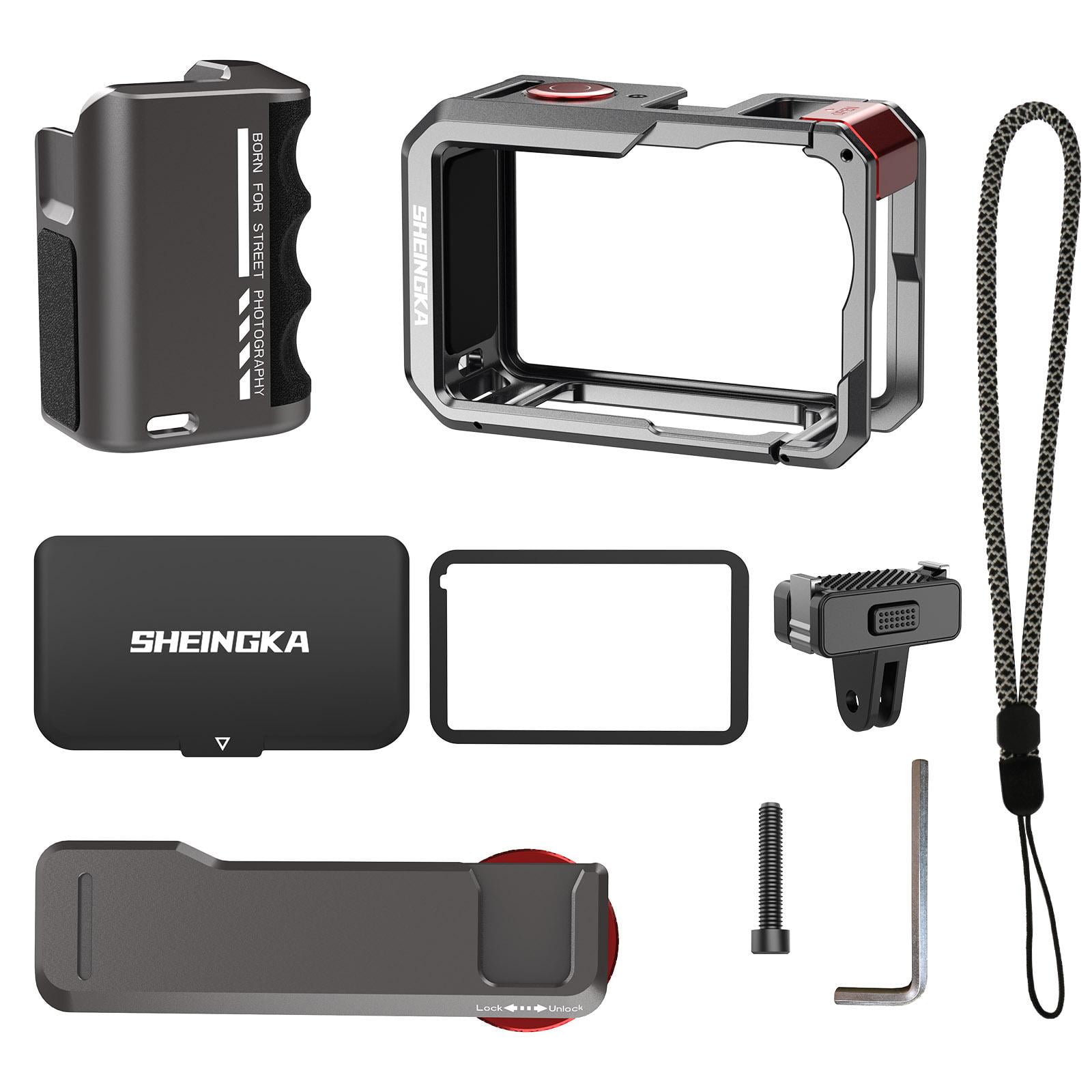 Street Grip Vlog Holder Combo for DJI Osmo Action 6 Camera,Rabbit Magnetic Quick-Release Cage Camera Grip with Lens Hood & Shutter Button, Cold Shoe Mount Accessories