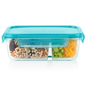 Pyrex MealBox 4-cup Divided Glass Food Storage Container with Turquoise Lid